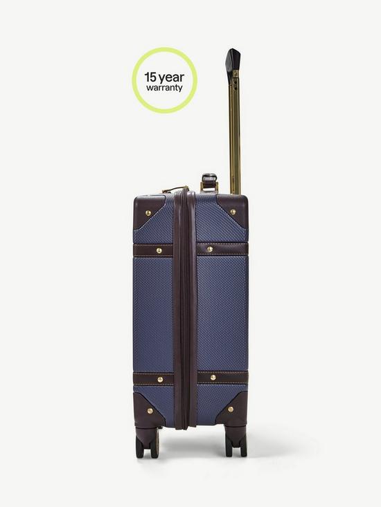 back image of rock-luggage-vintage-carry-on-8-wheel-suitcase-navy