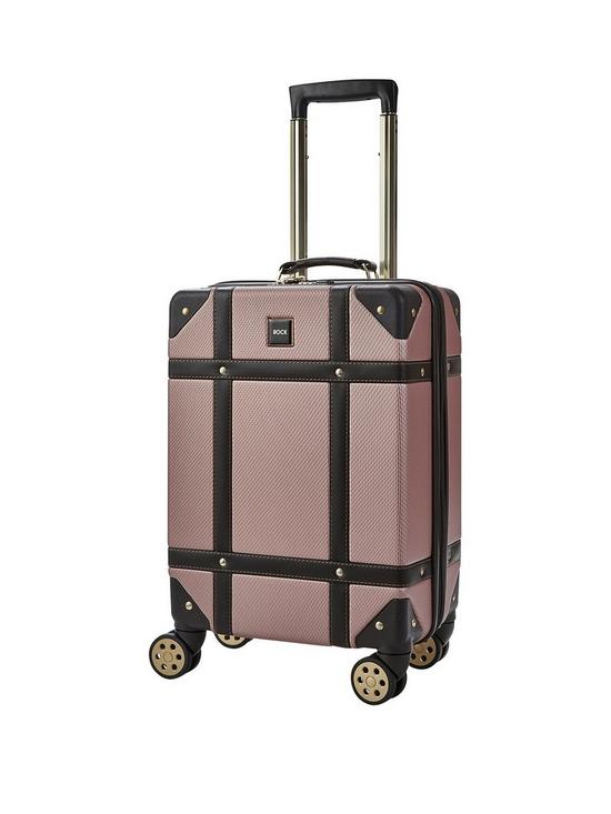 front image of rock-luggage-vintage-carry-on-8-wheel-suitcase-rose-pink