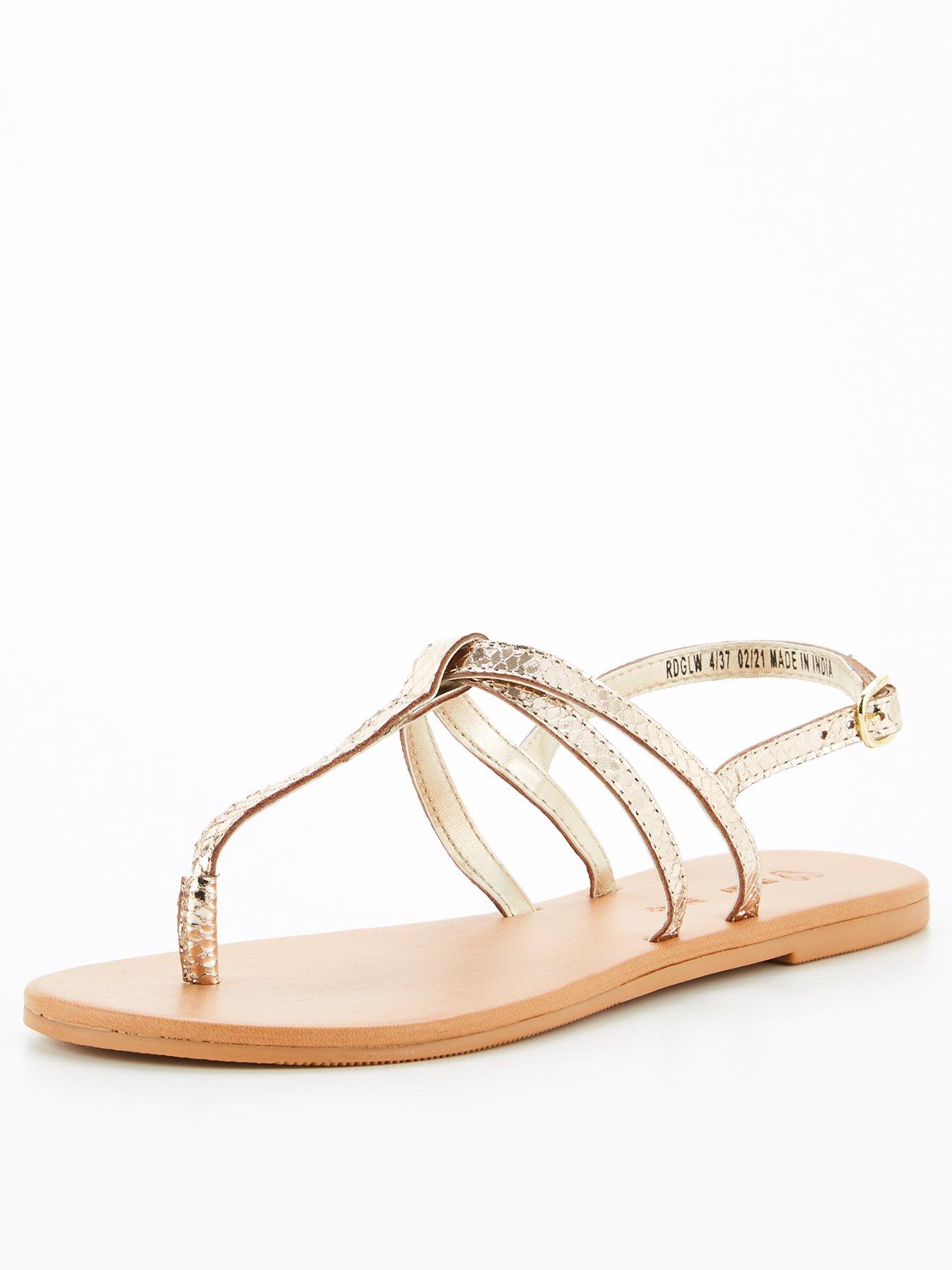 gold toe post flat sandals