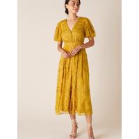 Monsoon Valerie Embellished Tea Dress - Mustard | very.co.uk