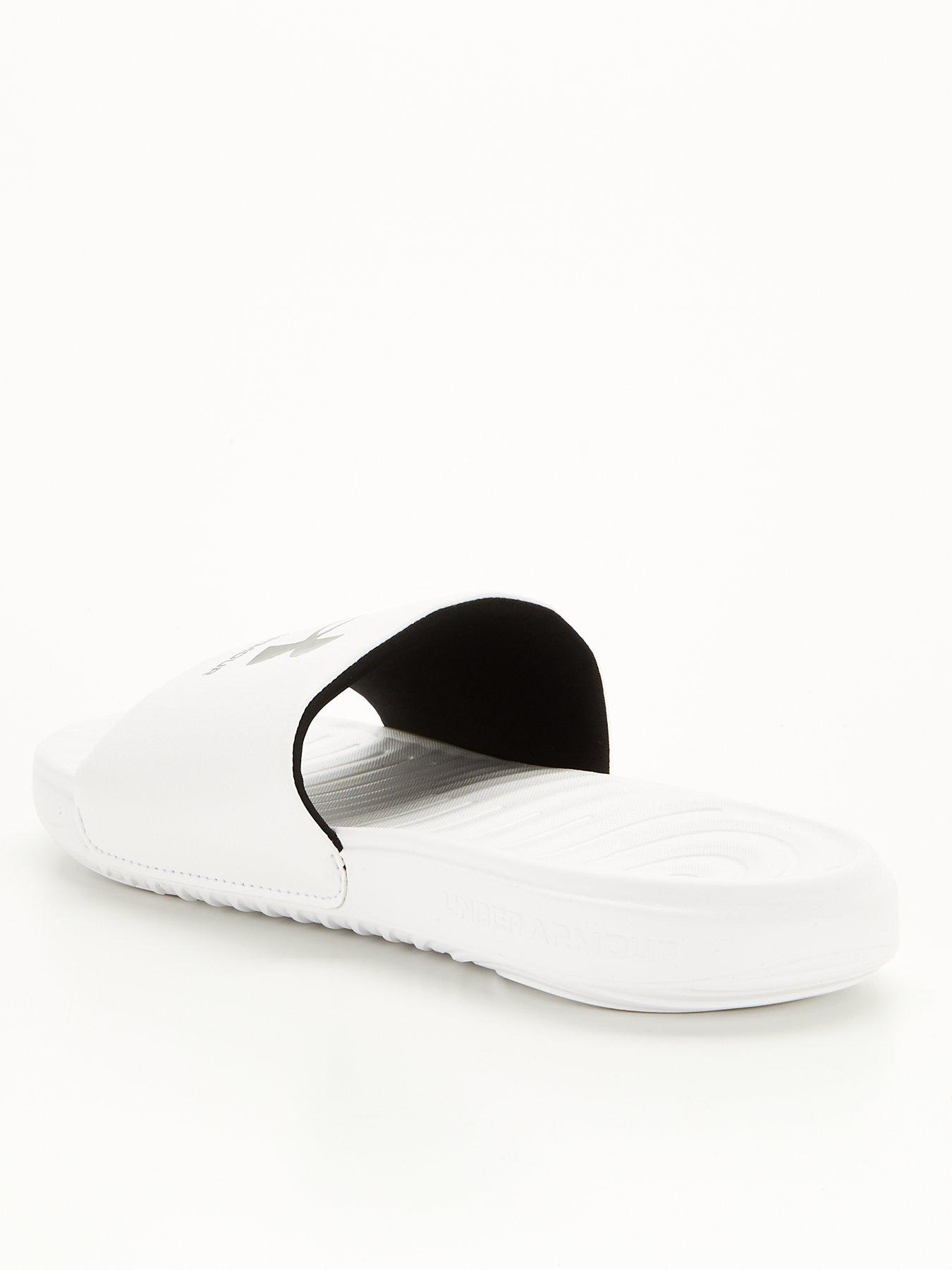 Under armour white flip shop flops