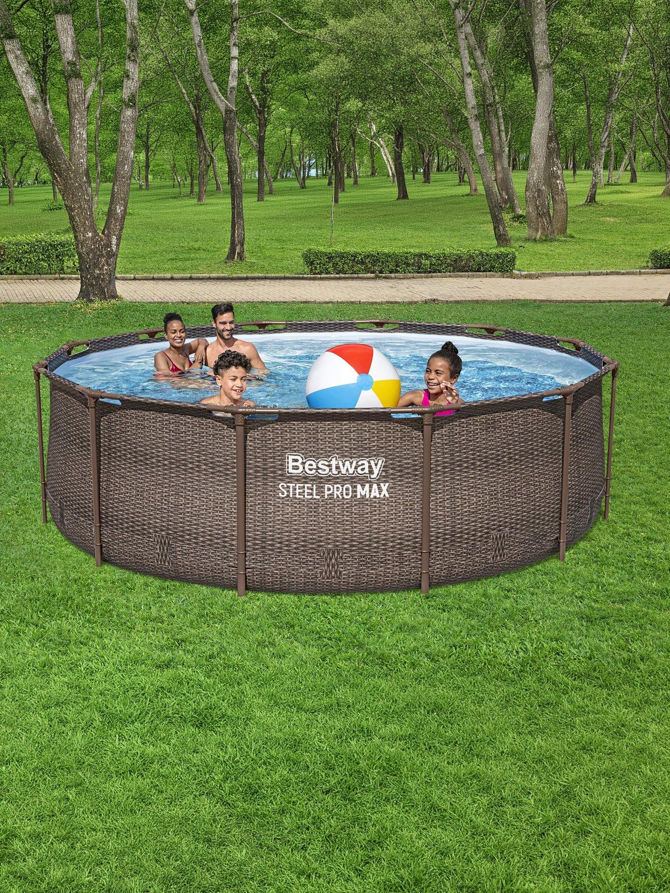 Image 1 of 4 of Bestway 12ft Steel Pro MAX Rattan Deluxe Pool Set, Filter Pump with Ladder
