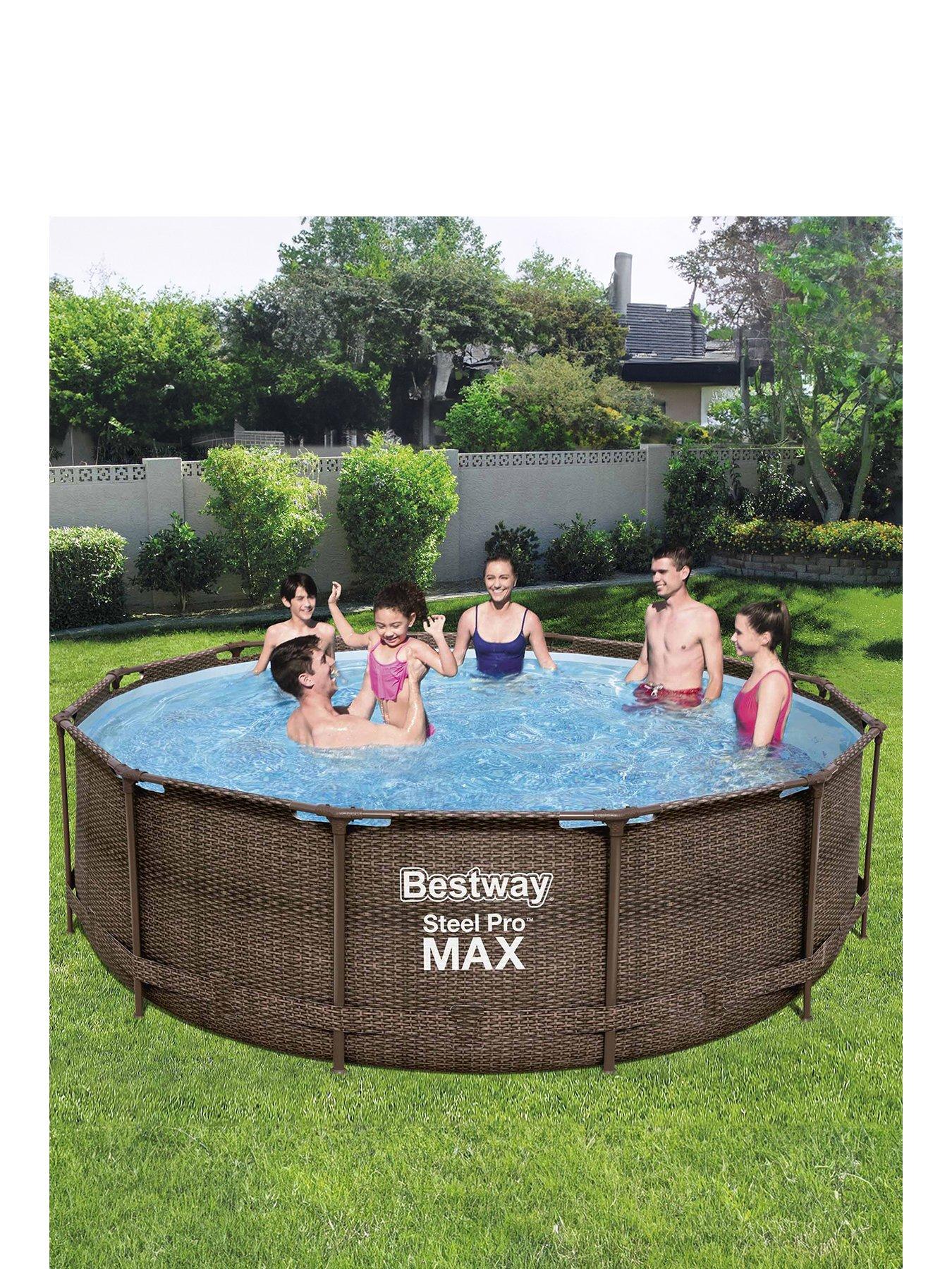 Bestway 12Ft Steel Pro Max Rattan Deluxe Pool Set, Filter Pump With Ladder