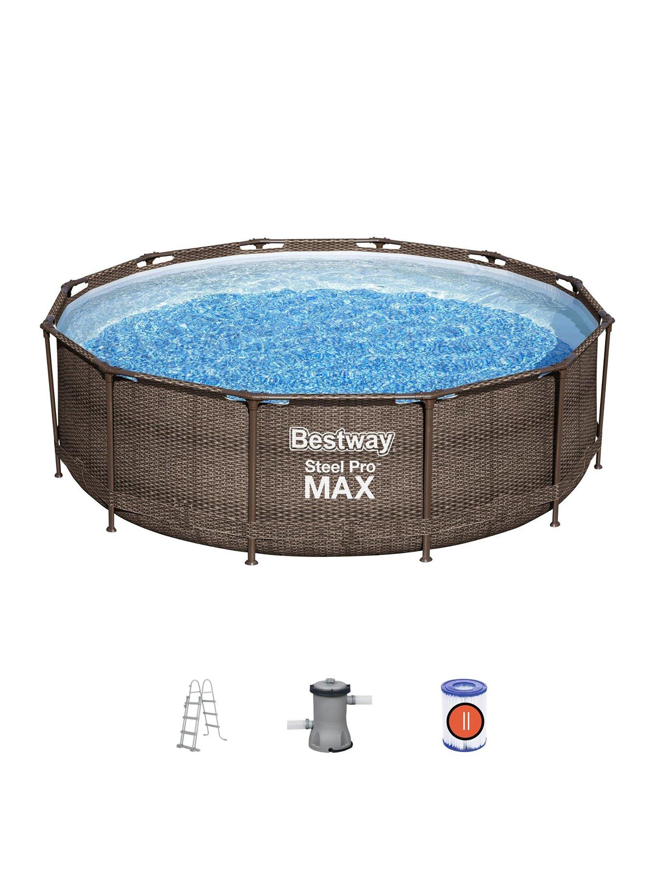 Image 1 of 5 of Bestway 12ft Steel Pro MAX Rattan Deluxe Pool Set, Filter Pump with Ladder