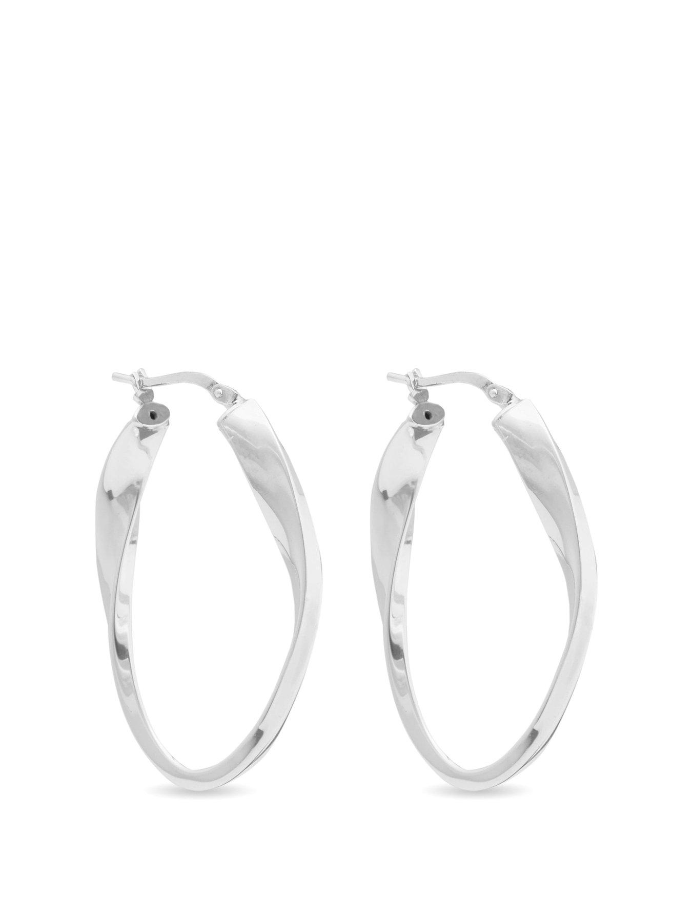 Women Sterling Silver 925 Polished Oval Twist Hoop Earrings