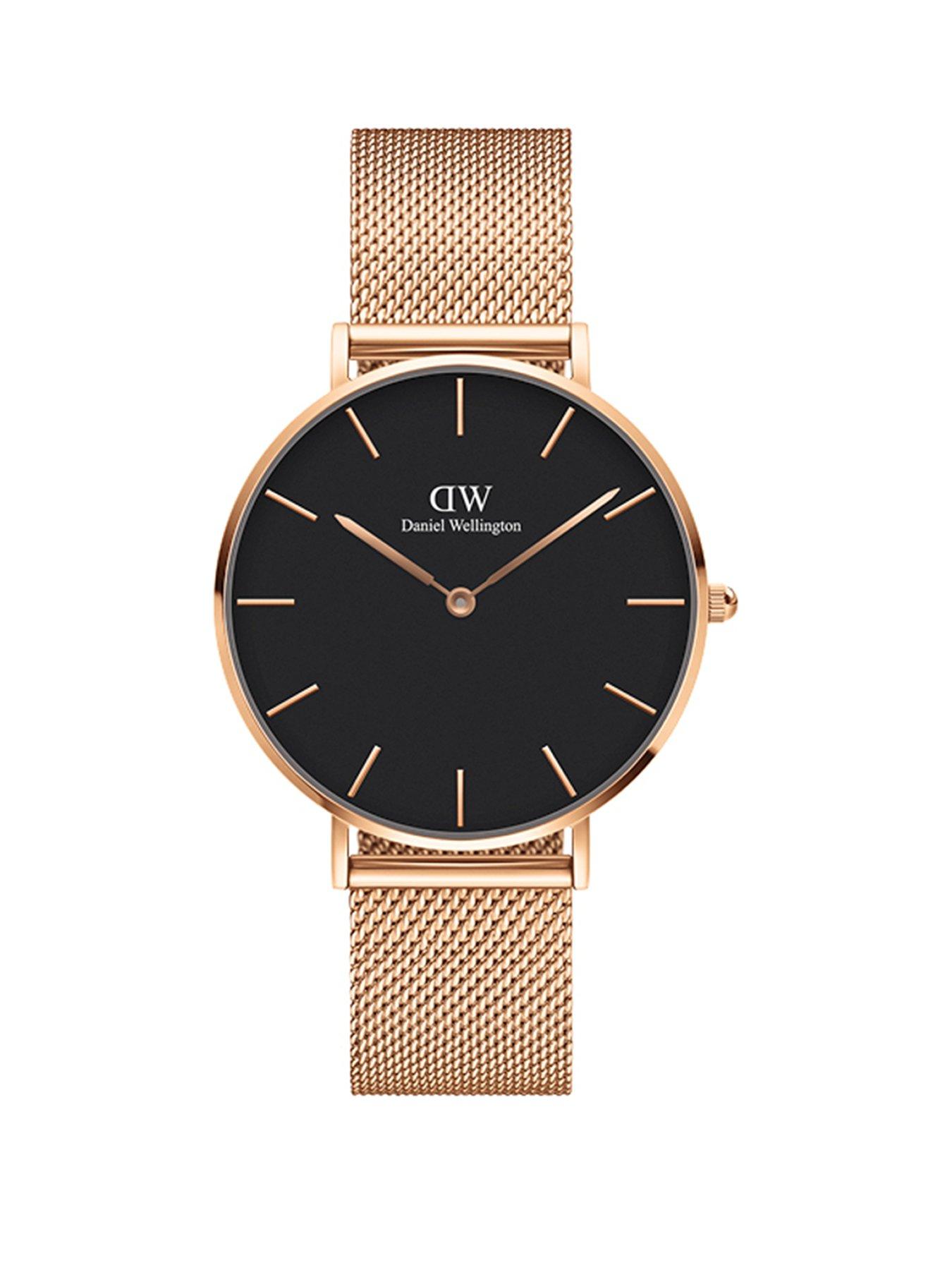 Jewellery & watches Melrose Black 36mm Dial Rose Gold Stainless Steel Mesh Strap Watch