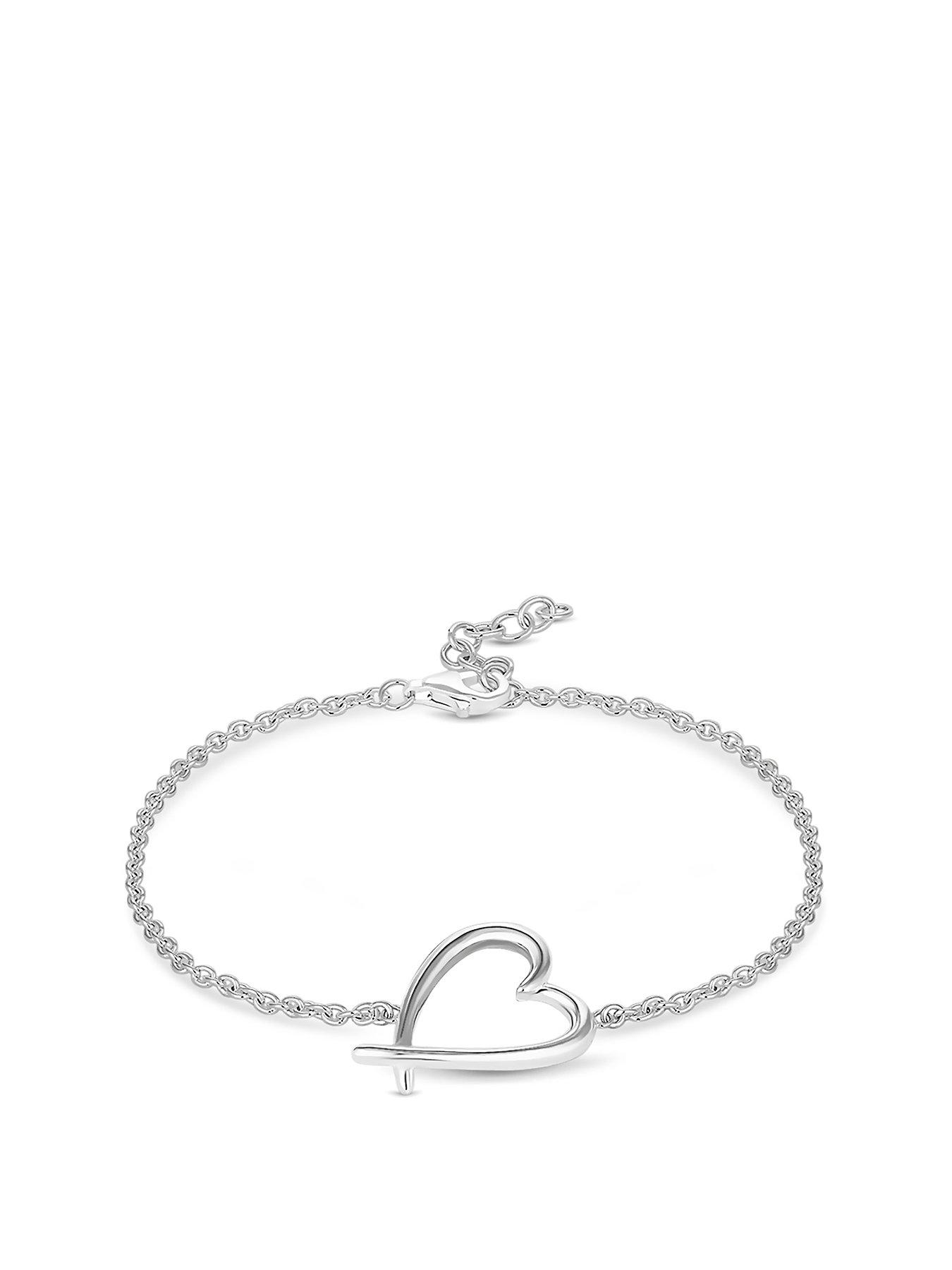  Sterling Silver 925 Polished Open Heart Bracelet