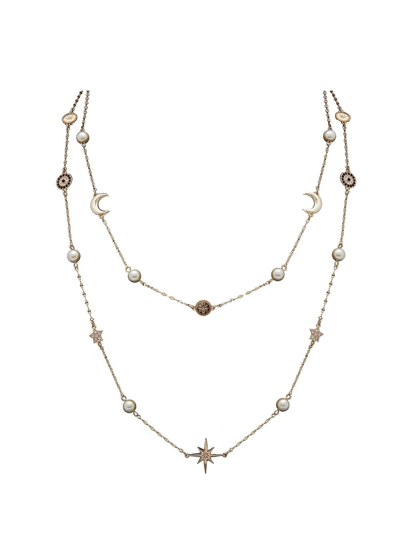 Product photograph of Mood Gold Plated Crystal And Cream Pearl Celestial Multi Necklace from very.co.uk