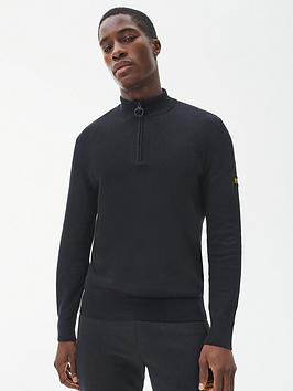 barbour international half zip knitted jumper - black