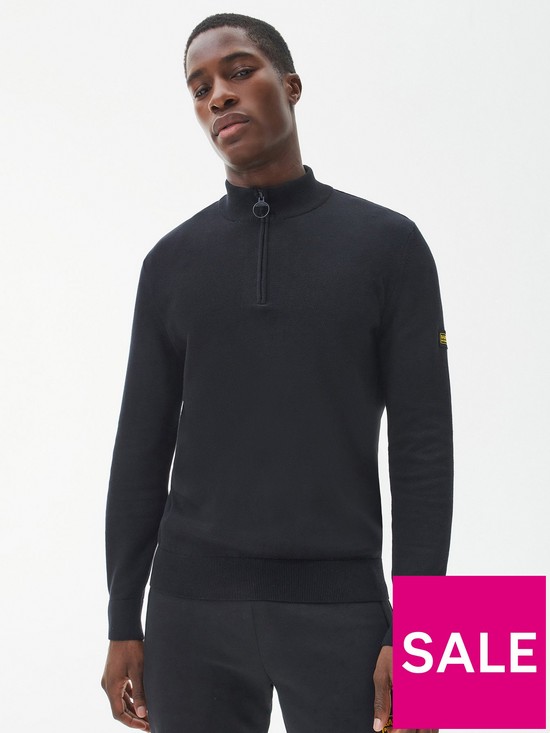 front image of barbour-international-half-zip-knitted-jumper-black