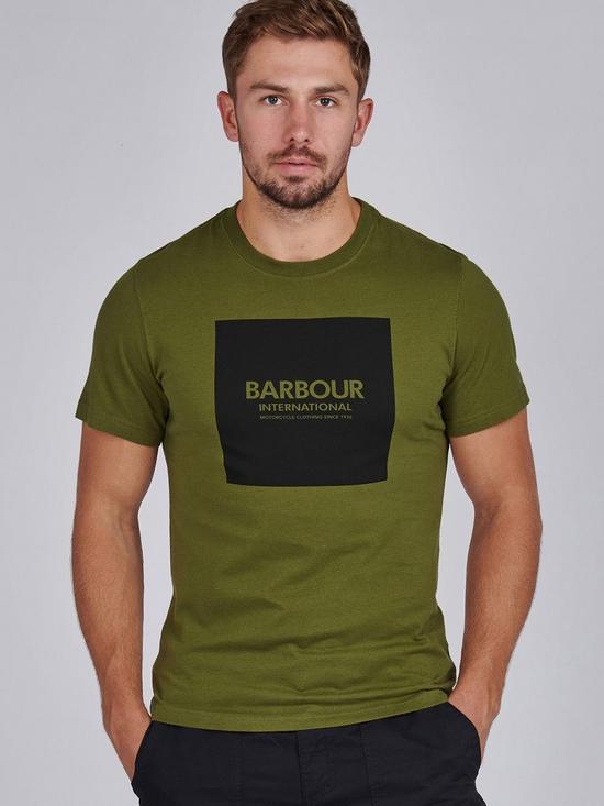 front image of barbour-international-block-logo-t-shirt-vintage-greennbsp