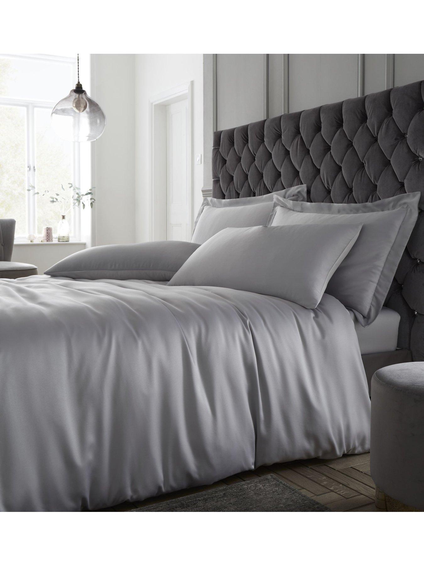 Product photograph of Catherine Lansfield Silky Soft Satin Duvet Cover Set - Silver Grey from very.co.uk