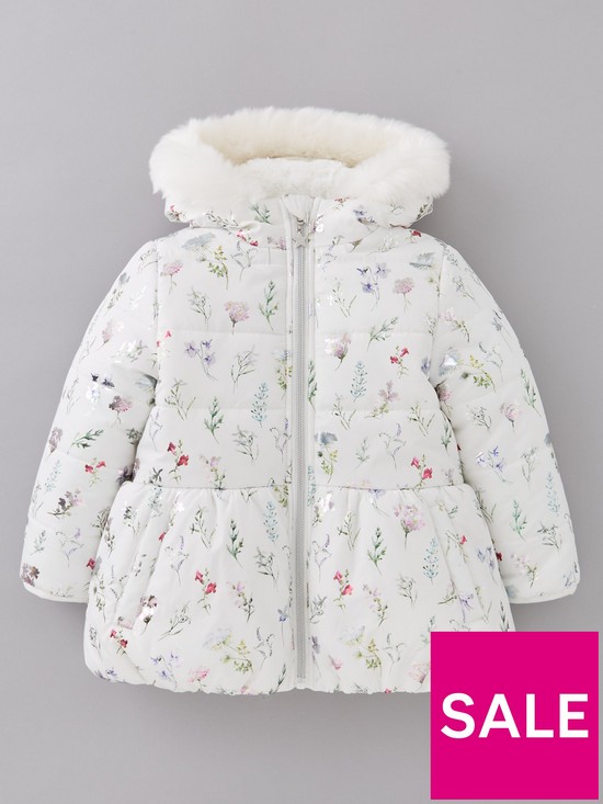 front image of mini-v-by-very-girls-metallic-floralnbspfloralnbsppeplum-coat-ivory