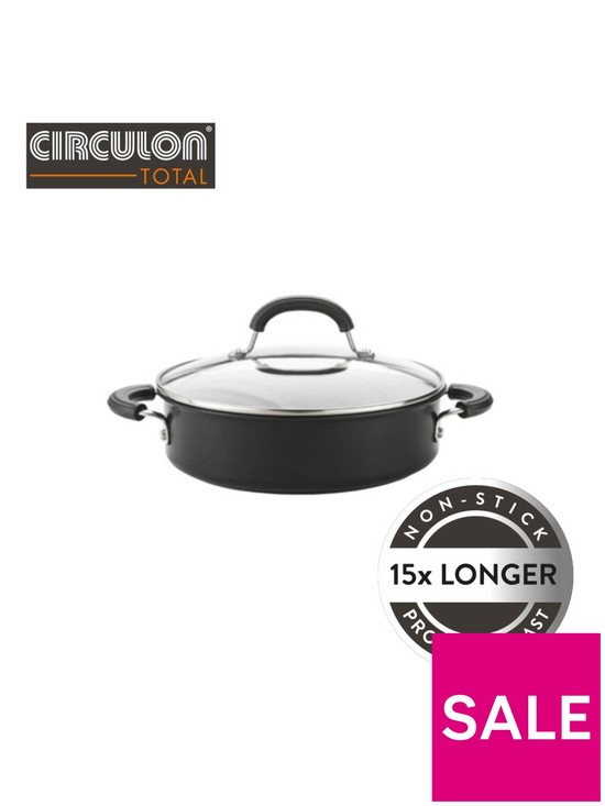 stillFront image of circulon-total-hard-anodised-induction-28cm-5-litre-sauteuse-pan-with-glass-lid