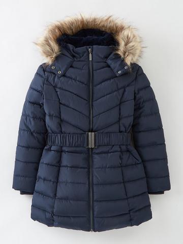 Blue Coats Jackets Girls Clothes, Navy Blue Coat With Fur Hood