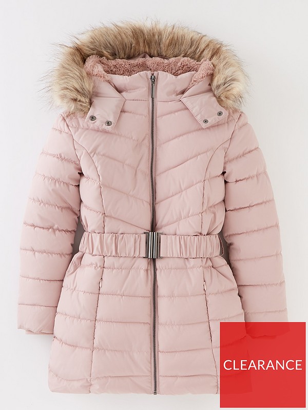 V By Very Girls Faux Fur Hooded, Fur Lined Winter Coat Ladies Uk
