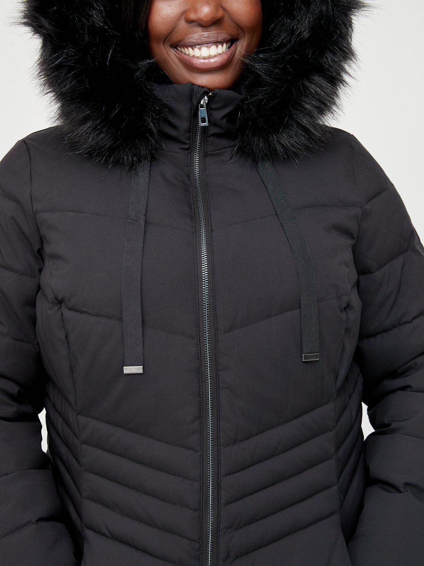 black short coat with fur hood