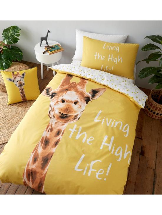 front image of catherine-lansfield-giraffe-duvet-cover-set-yellow