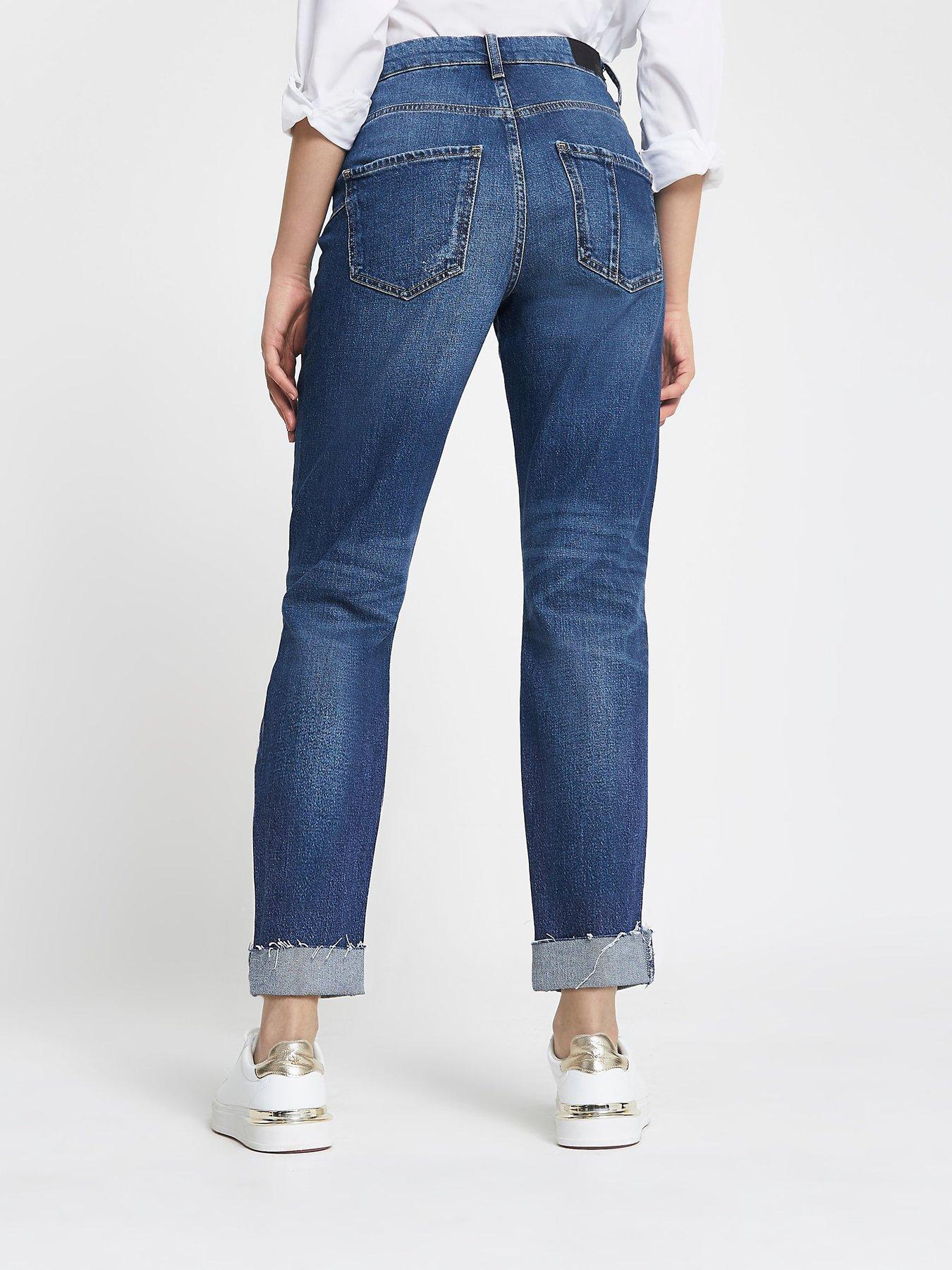 mid blue ripped mom jeans river island