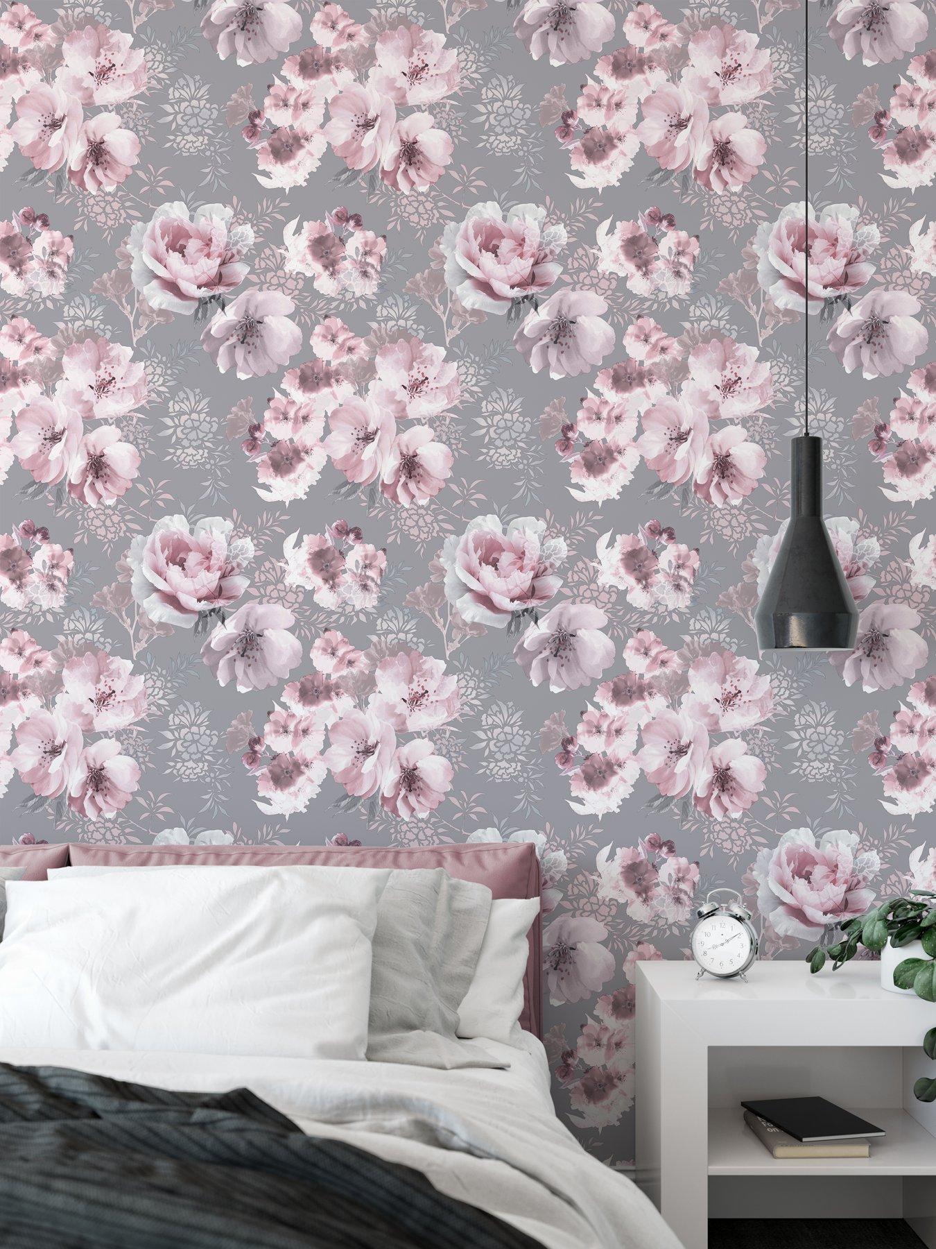 Catherine Lansfield Dramatic Floral Grey Wallpaper Very Co Uk