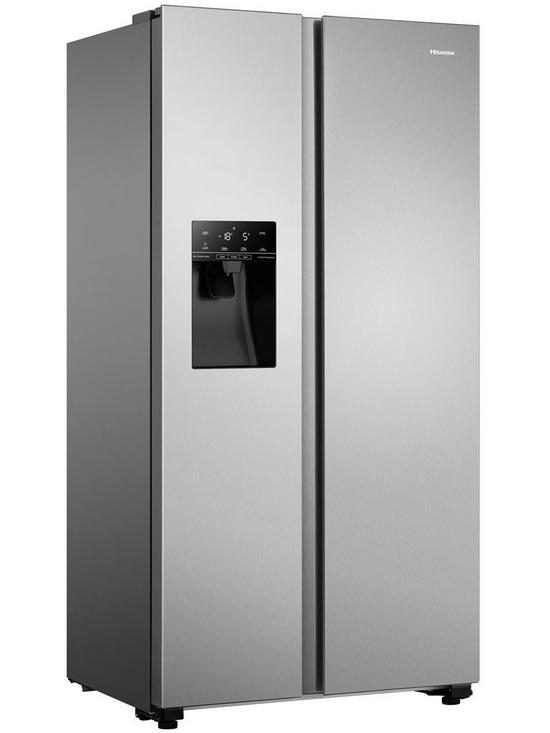 stillFront image of hisense-rs694n4tcf-91cm-wide-total-no-frost-american-style-fridge-freezer-stainless-steel-look