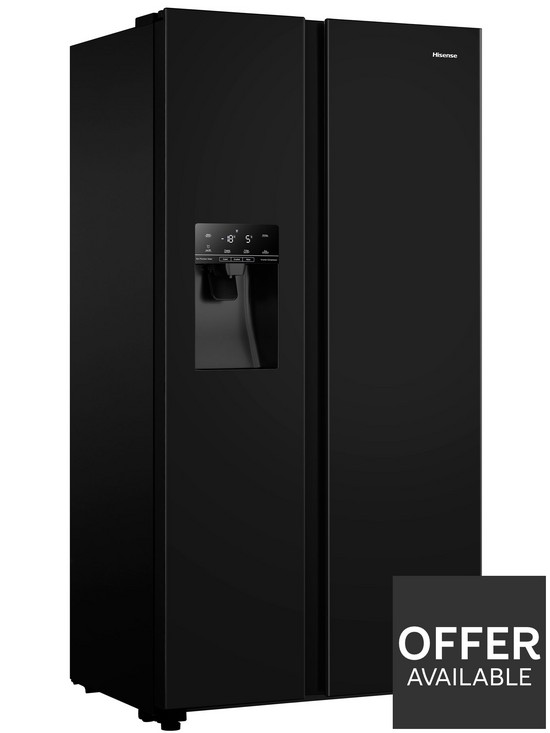 stillFront image of hisense-rs694n4tbf-91cm-wide-total-no-frost-american-style-fridge-freezer-black-look