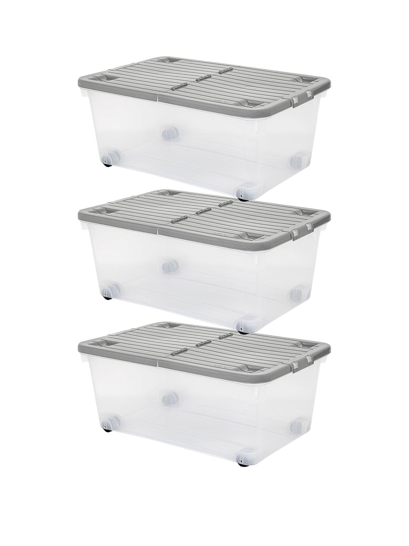 Product photograph of Wham Set Of 3 45l Wheeled Boxes With Folding Lid - 45 Litre from very.co.uk