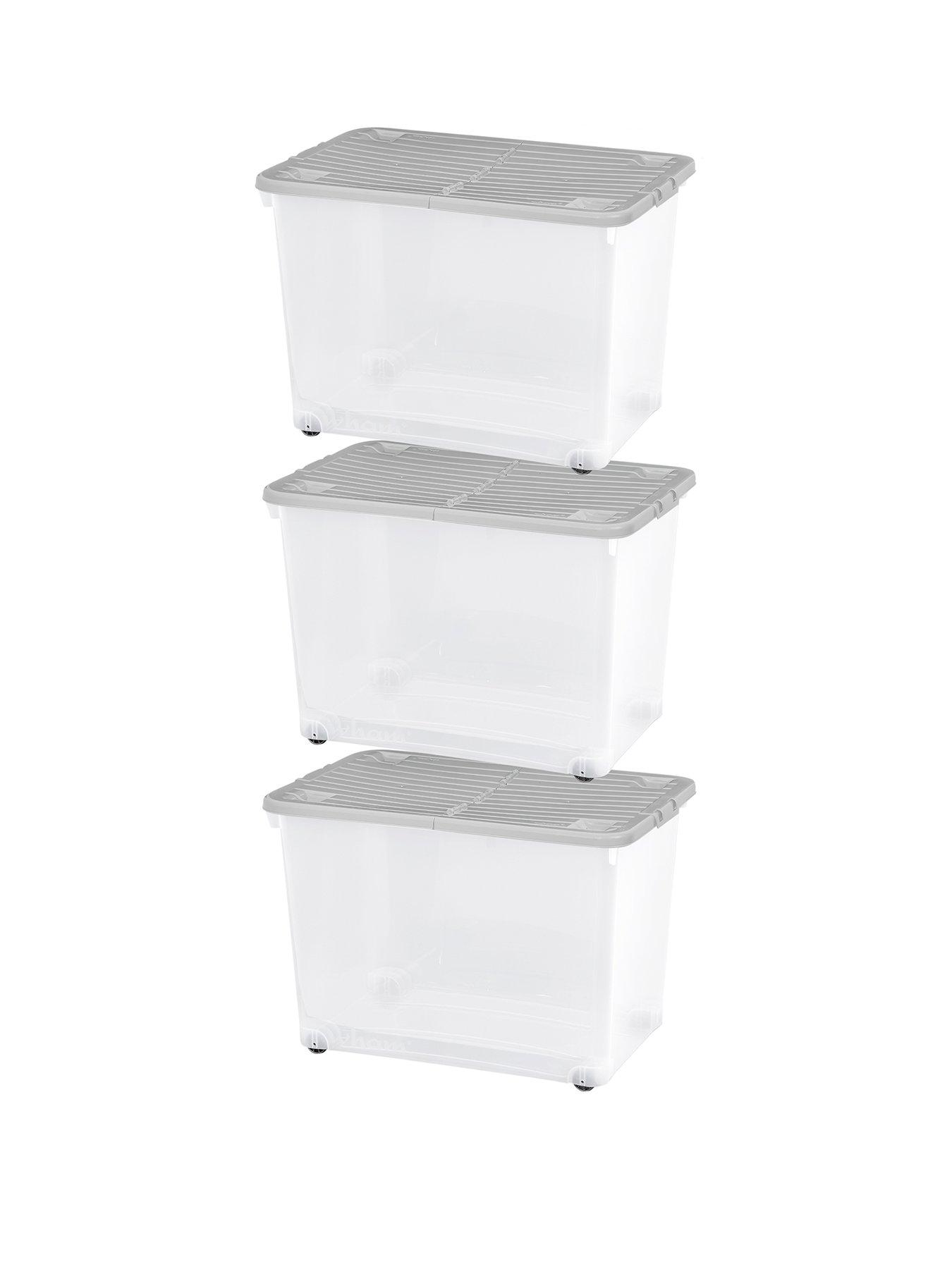 Product photograph of Wham Set Of 3 80l Wheeled Boxes With Folding Lid - 80 Litre from very.co.uk