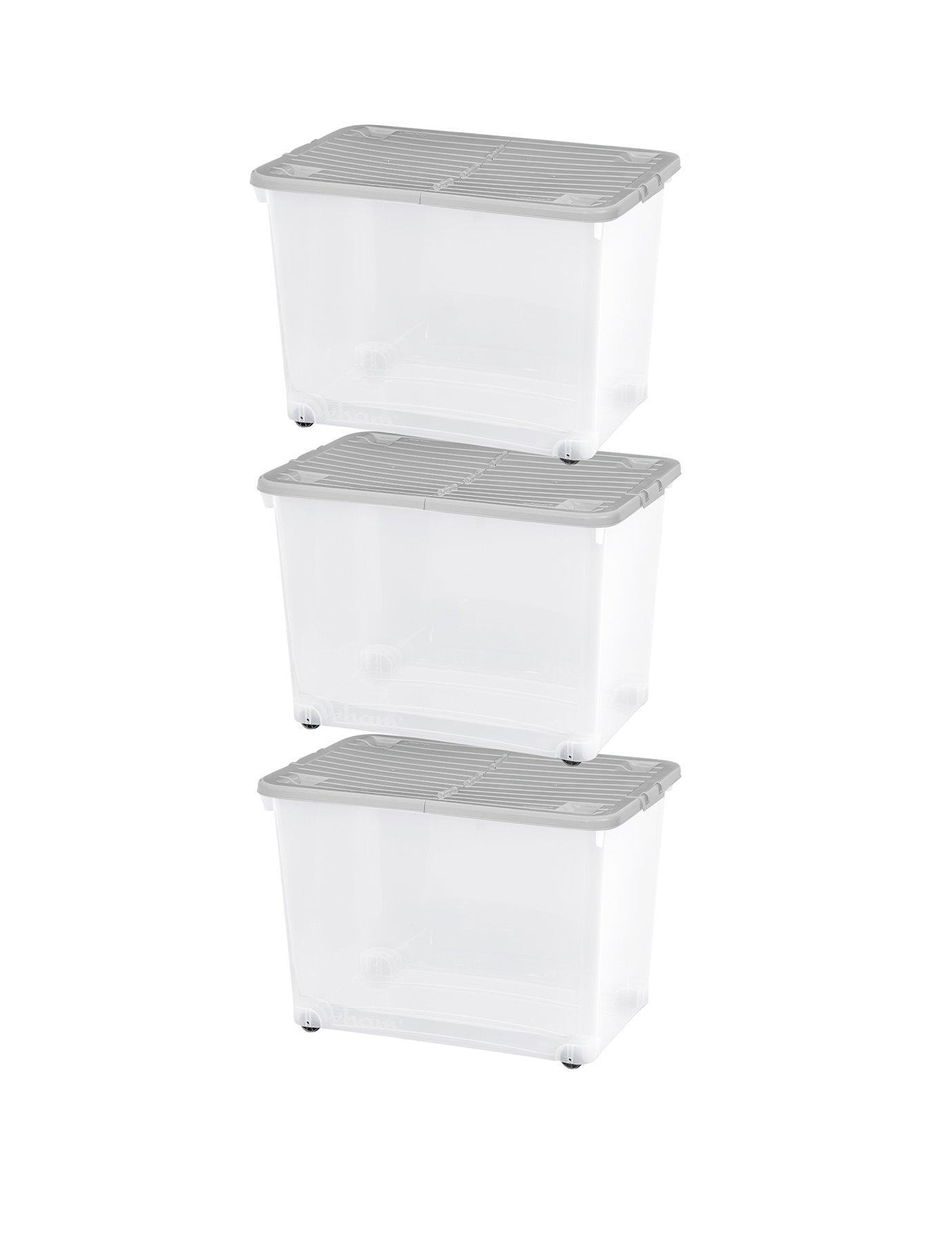 80L EXTRA LARGE PLASTIC H DUTY STORAGE BOX + LID + WHEELS OFFICE