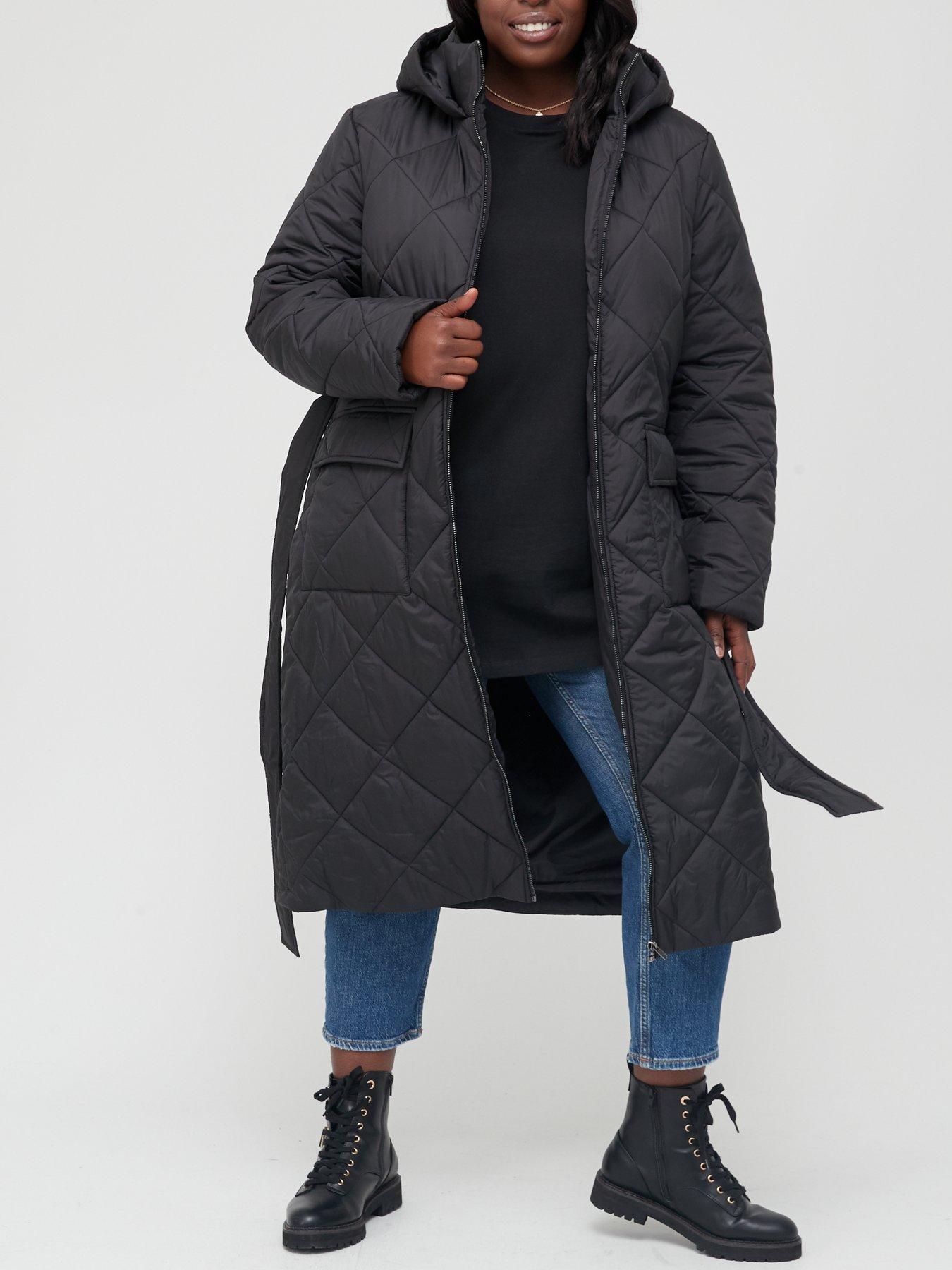  Diamond Quilted Padded Coat - Black