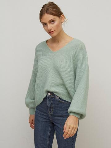 airy and soft Lime Green /& White Pastel Sweater size M-XL. with a deep v-neckline