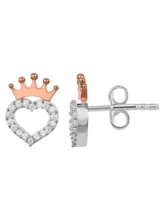 stillFront image of disney-princess-sterling-silver-crystal-heart-and-rose-gold-crown-earrings