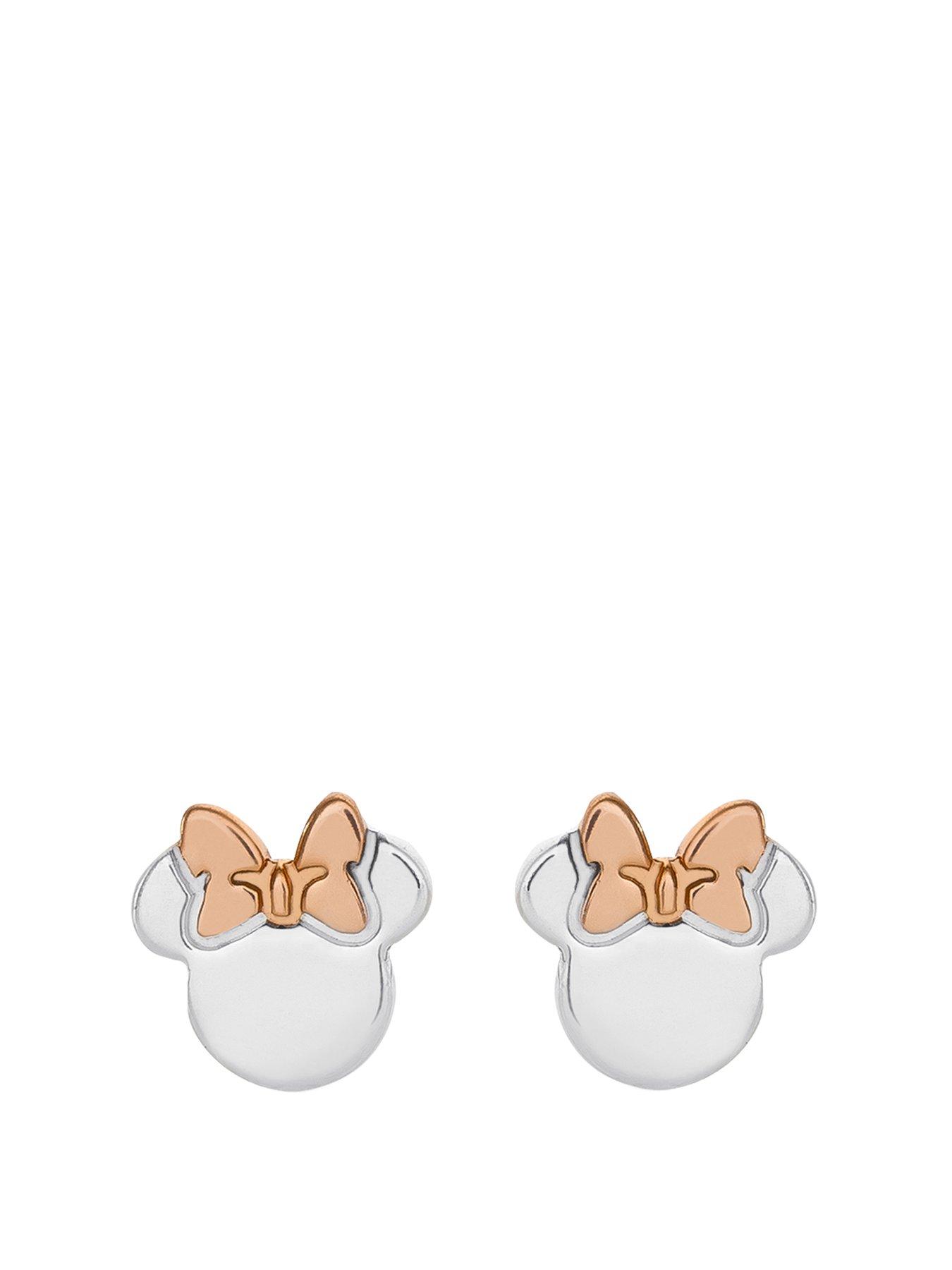  Minnie Mouse Sterling Silver and Rose Gold Bow Stud Earrings