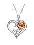  image of disney-beauty-and-the-beast-sterling-silver-crystal-heart-and-rose-gold-rose-necklace