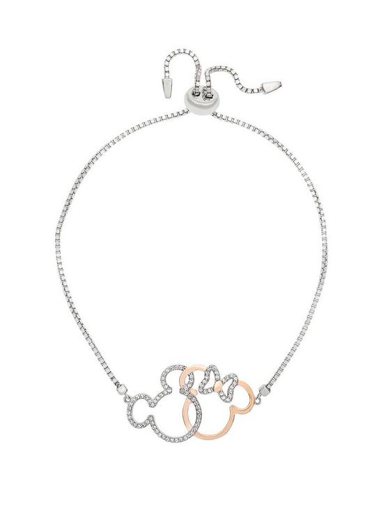 front image of disney-mickey-and-minnie-linked-sterling-silver-crystal-set-toggle-bracelet