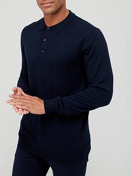 very-man-cotton-rich-knittednbsplong-sleeve-polo-shirt-navy