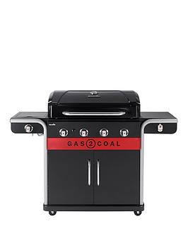 Product photograph of Char-broil Gas2coal Reg 440 Hybrid Grill - 4 Burner Gas Amp Coal Barbecue Grill Black Finish from very.co.uk
