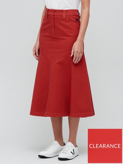 kenzo-flared-bottom-long-skirt-red