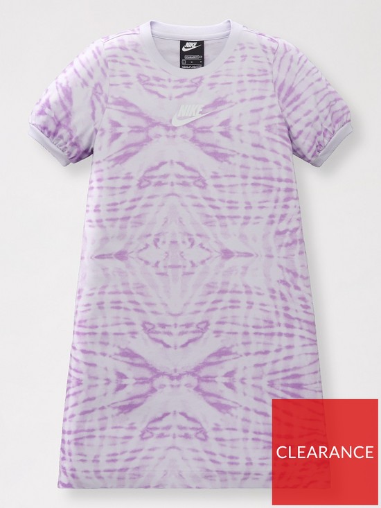 front image of nike-girls-nsw-all-over-printnbspshort-sleeve-dress-purple