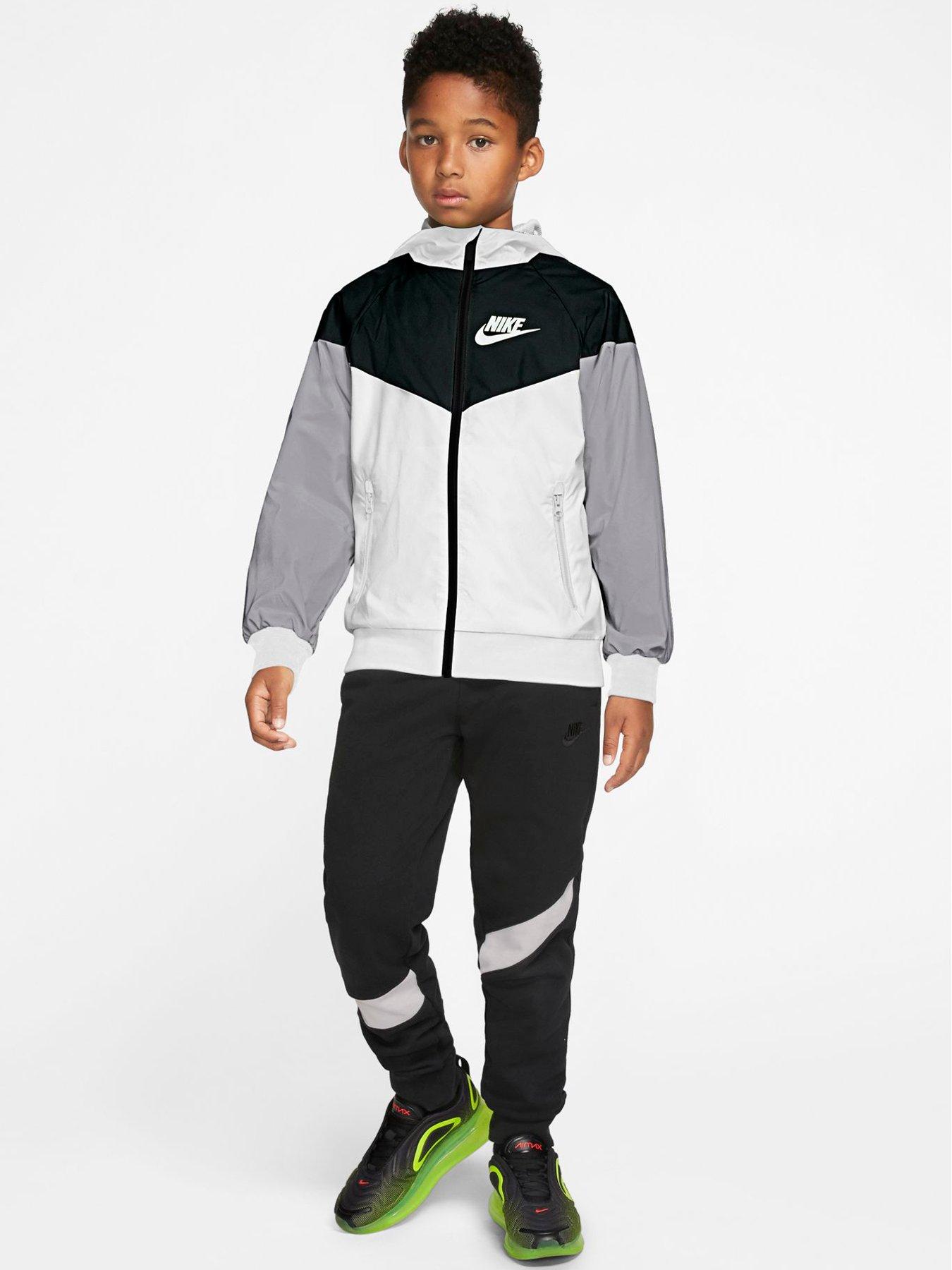 Nike Boys NSW Windrunner Hooded Jacket - White/Black | Very.co.uk