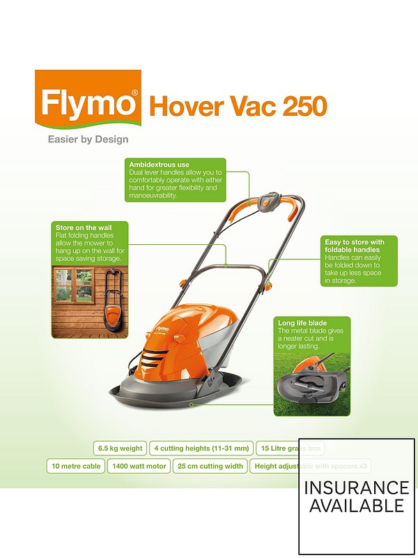 Flymo Flymo Hover Vac 270 Electric Hover Lawn Mower 1400 W 27 Cm Cutting Width 15 L G 