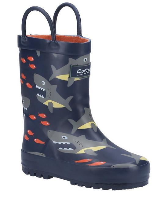 front image of cotswold-shark-wellington-boot-navy