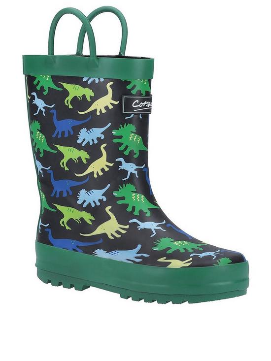 front image of cotswold-dinosaur-wellington-boot-navy