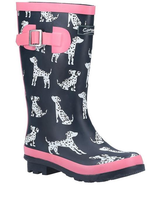 front image of cotswold-spot-dog-wellington-boot-navy
