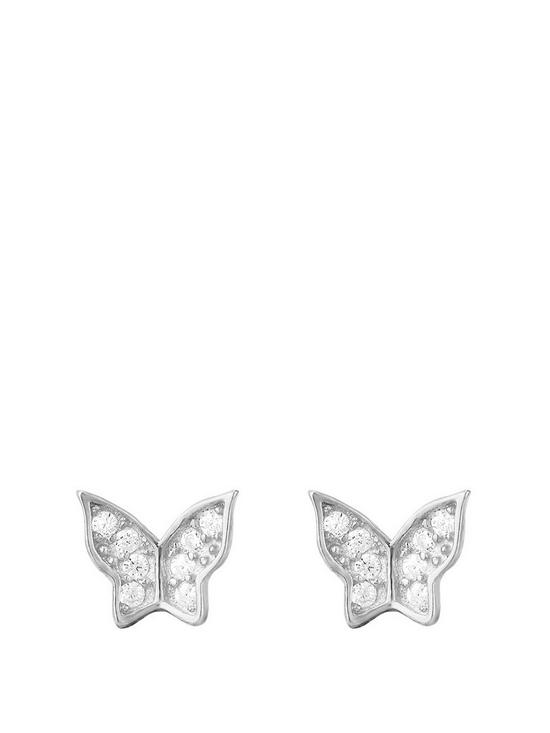 front image of the-love-silver-collection-butterfly-cubic-zirconia-studs
