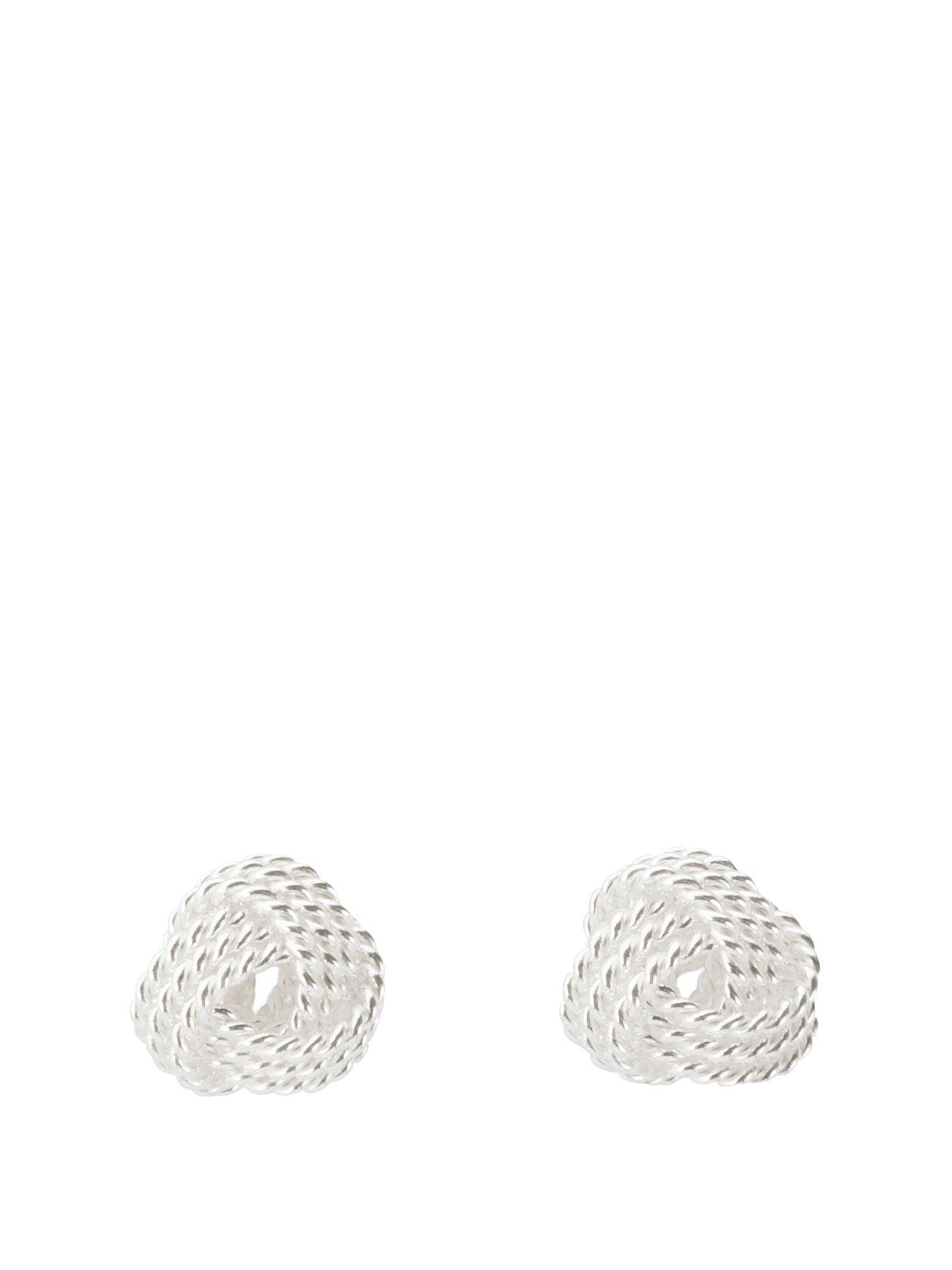 Product photograph of The Love Silver Collection Sterling Silver Knot Stud Earrings from very.co.uk