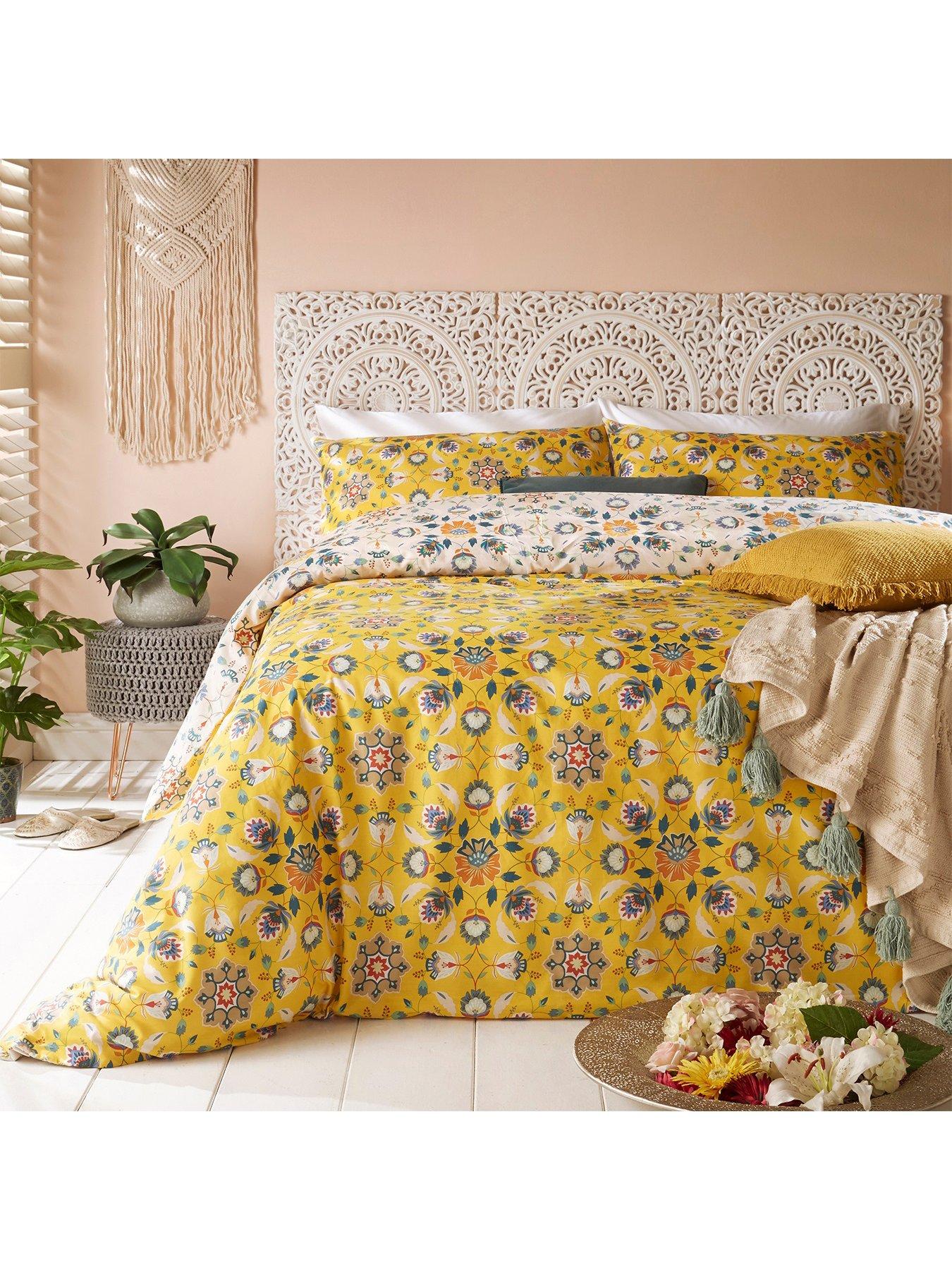 Product photograph of Riva Home Folk Flora Duvet Cover Set - Ochre from very.co.uk