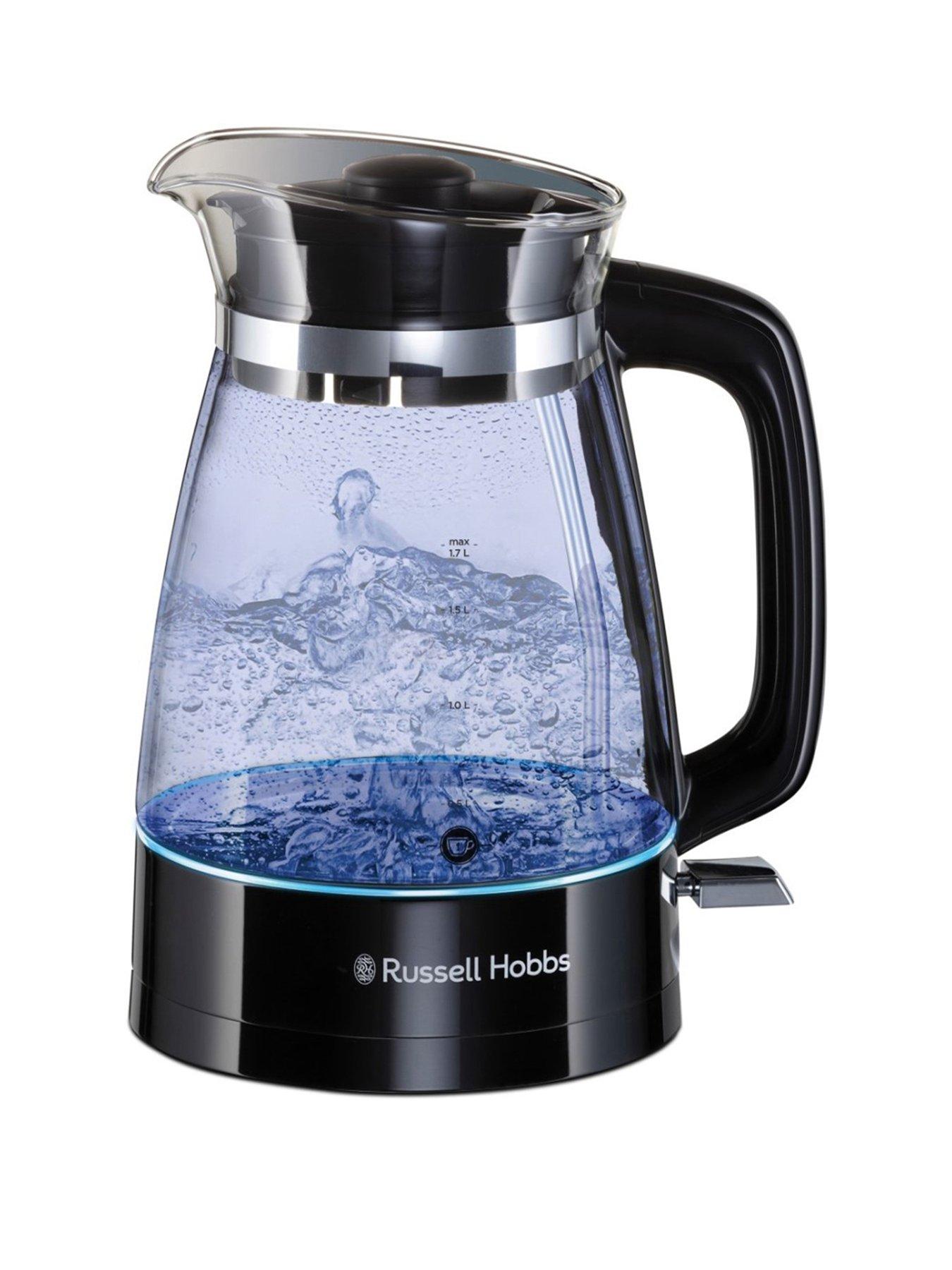 Product photograph of Russell Hobbs Hourglass Black Glass Kettle - 26080 from very.co.uk