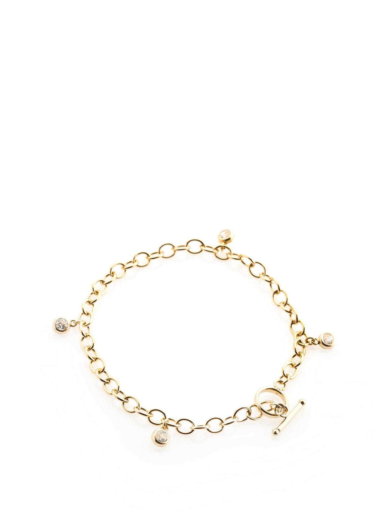 Product photograph of The Love Collection Cubic Zirconia Charm T-bar Bracelet from very.co.uk