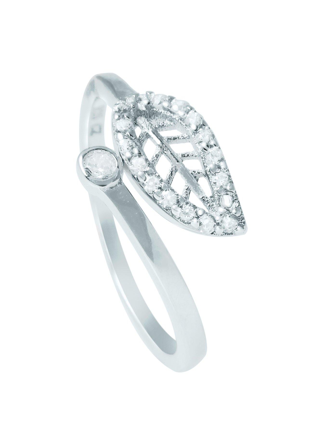 Product photograph of The Love Silver Collection Leaf Cubic Zirconia Ring from very.co.uk